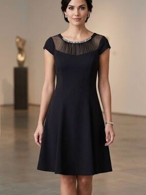 Tradition Black Embellished Mesh Neck A-Line Dress Whimsigoth Cocktail Party